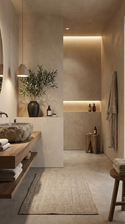 Spa-inspiriertes Badezimmerdesign im Boho-Minimalismus für entspannende Räume