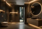 Badezimmer Inspiration dunkle Fliesen