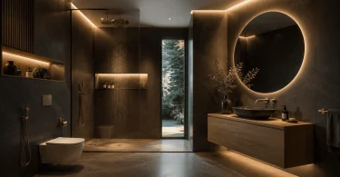 Badezimmer Inspiration dunkle Fliesen