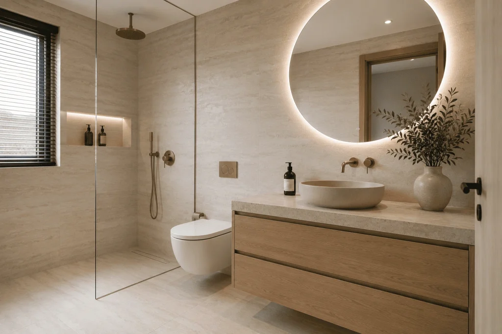 Feinsteinzeug Natursteinoptik Badezimmer