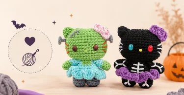 Free Halloween Hello Kitty Crochet Pattern Frankenstein & Skeleton Amigurumi