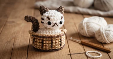 Adorable White Baby Kitty in a Basket