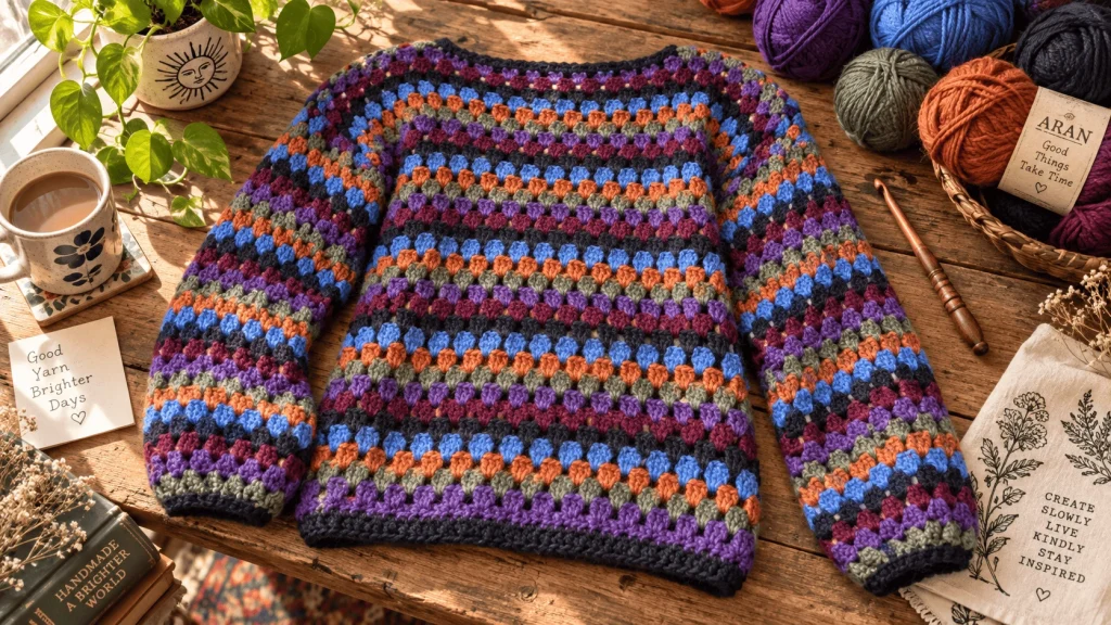 Colorful Crochet Granny Stitch Sweater Pattern