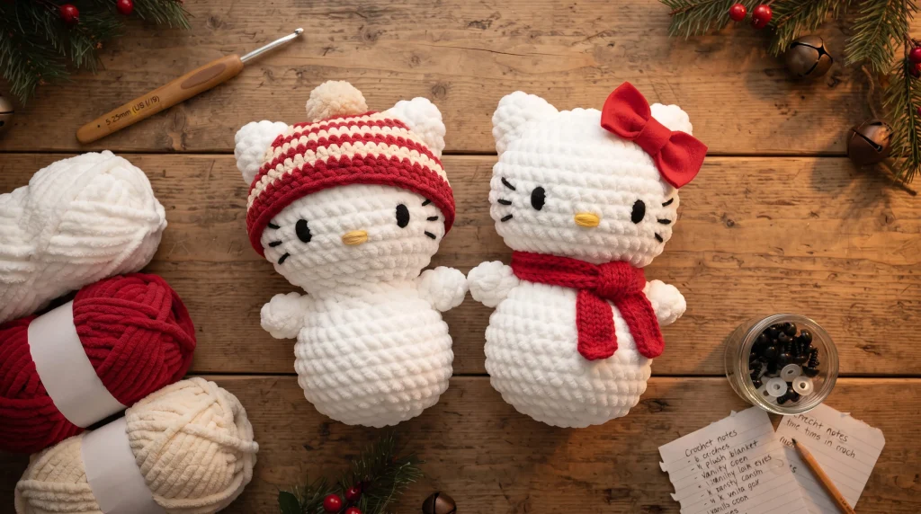 35+ Free Crochet Cat Patterns You’ll Love 2 Free Hello Kitty Snowman Crochet Pattern.webp