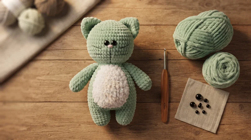 Free Plush Green Cat Crochet Pattern