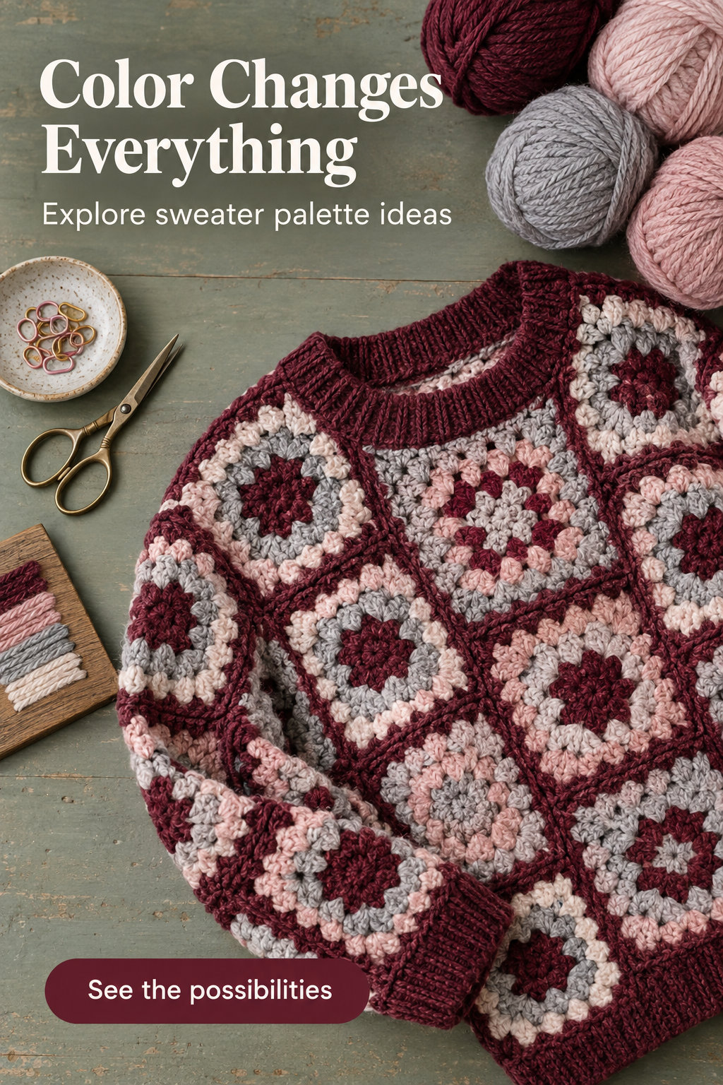 Granny Square Crochet Sweater: Styles, Colors, and Design Tips 6 Color palette inspiration for changing the mood of a granny square crochet sweater