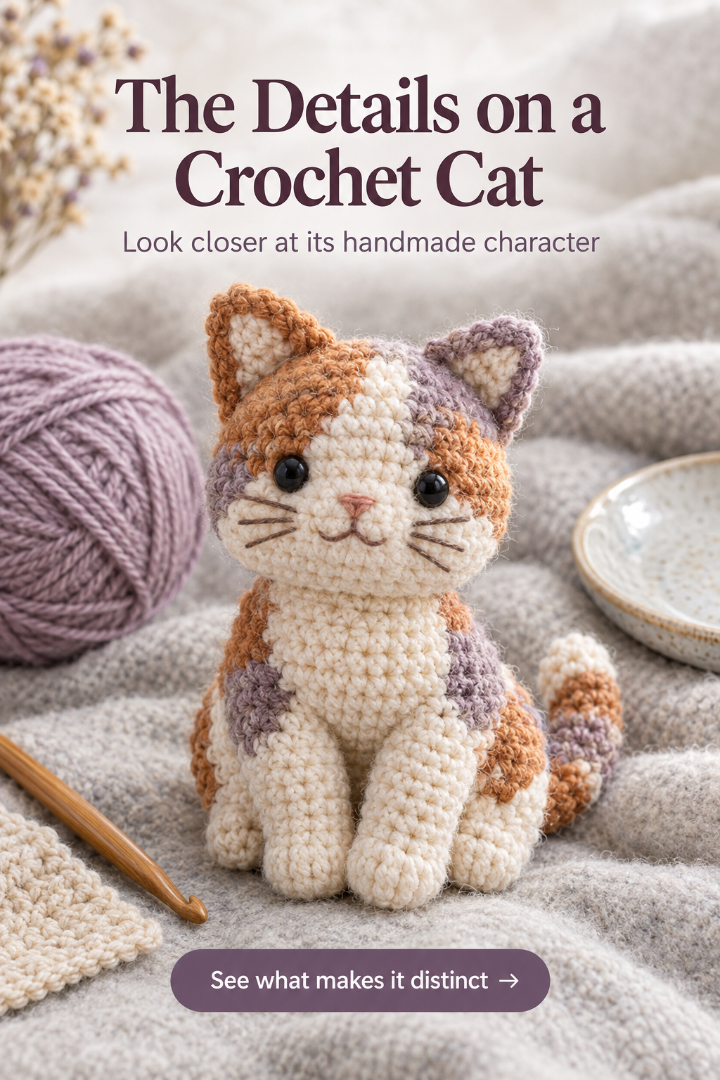 A closer look at crochet cat face details and shaping for a distinctive handmade expression