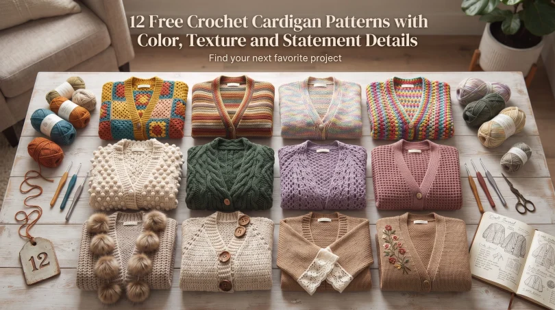 12 Free Crochet Cardigan Patterns with Color, Texture and Statement Details