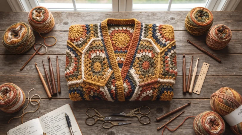12 Free Hexagon and Granny Square Crochet Cardigan Patterns