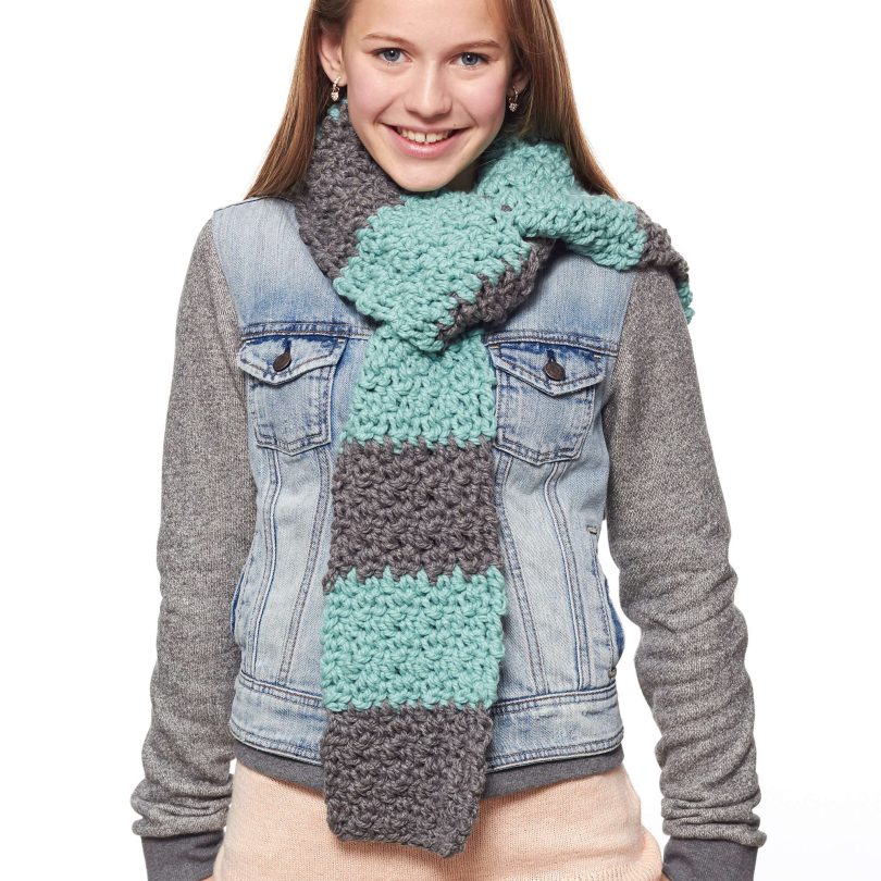 Bernat Beginner Scarf shown in the original Yarnspirations pattern photograph