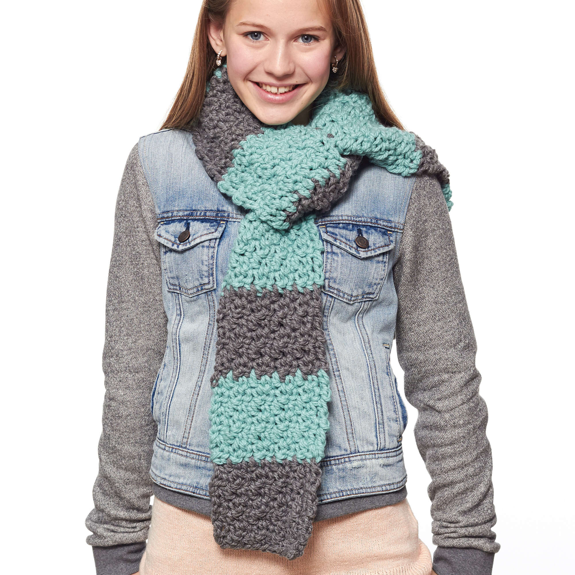 Bernat Beginner Scarf shown in the original Yarnspirations pattern photograph