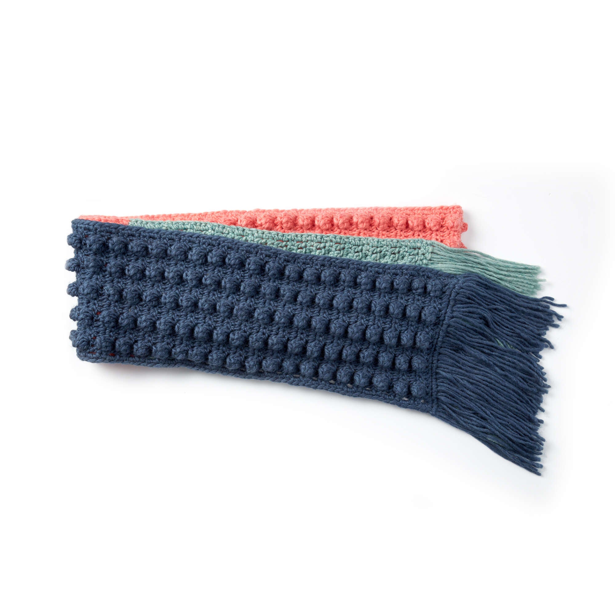 Bernat Crochet Color Block Bobble Scarf shown in the original Yarnspirations pattern photograph