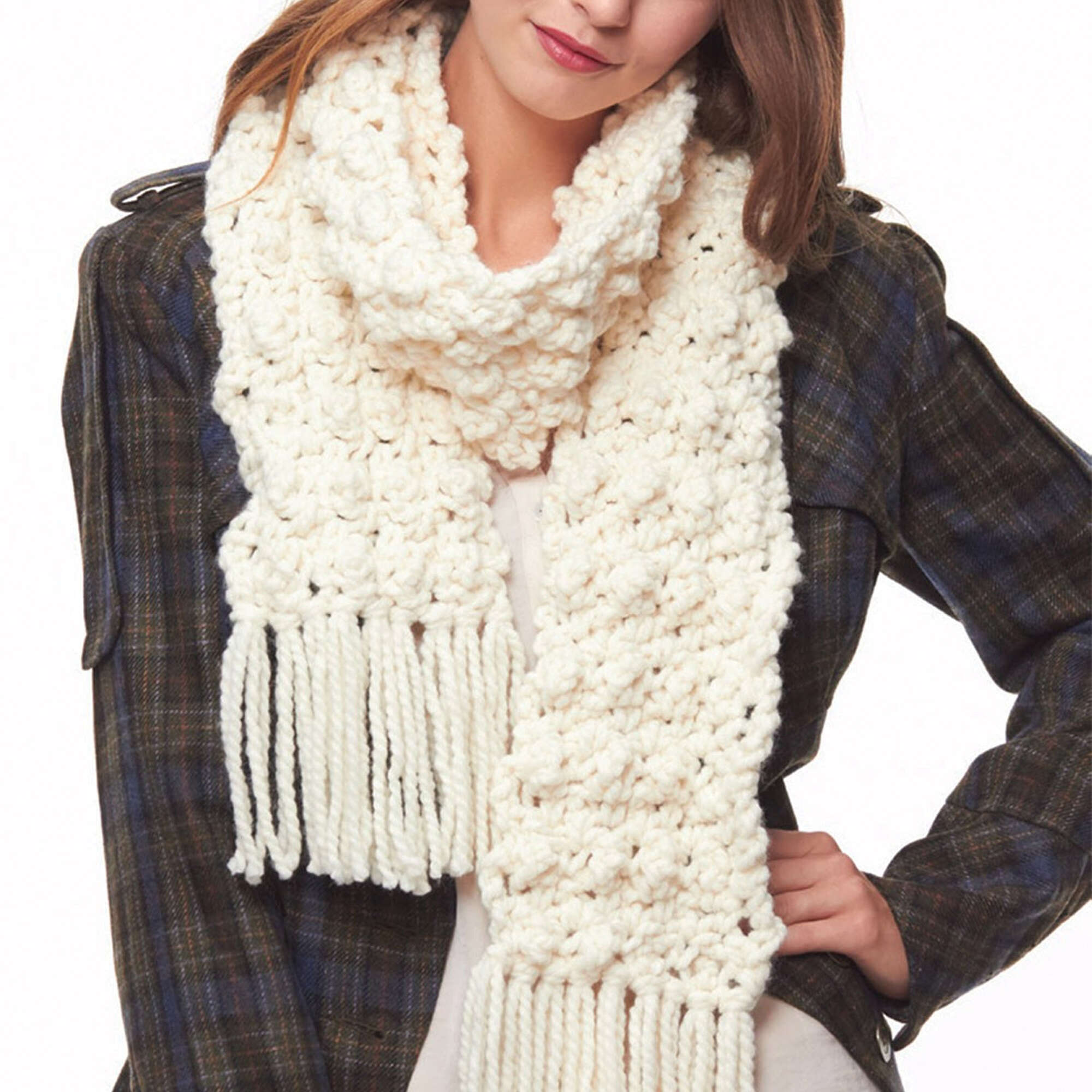 Bernat Crochet Textured Scarf shown in the original Yarnspirations pattern photograph