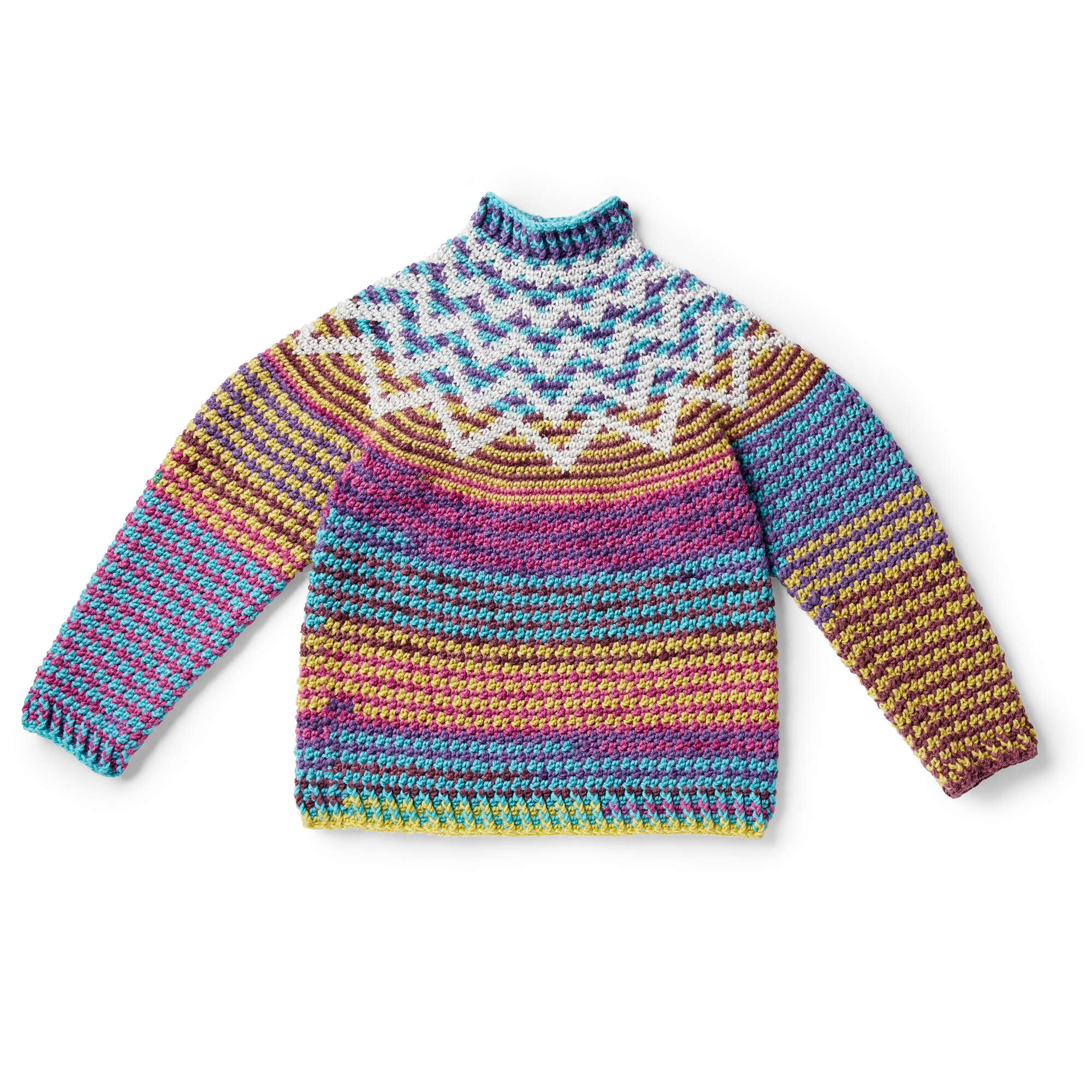 Bernat Crochet Zig-Zag Sweater crochet sweater shown in the original Yarnspirations photograph
