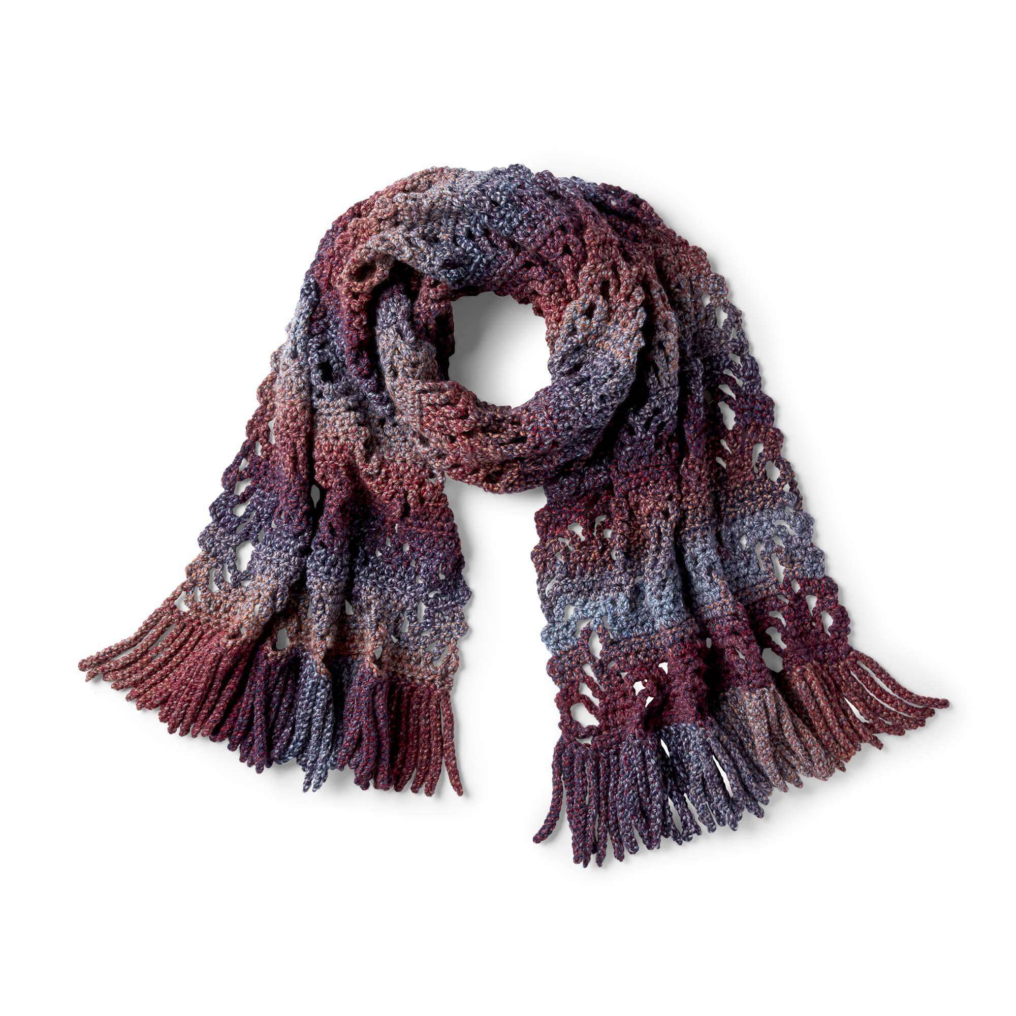 Bernat Generous Crochet Scarf shown in the original Yarnspirations pattern photograph