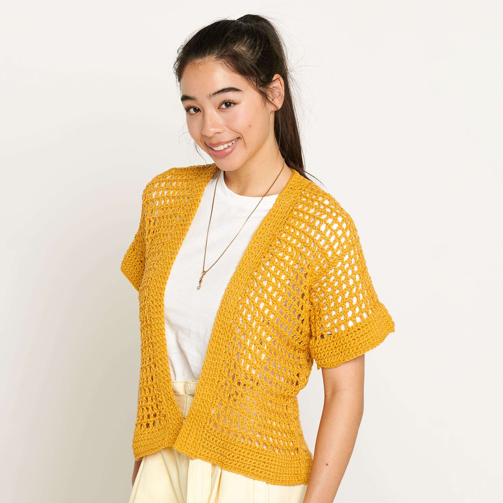 Bernat We Mesh Well Crochet Cardigan — crochet cardigan pattern photo from Yarnspirations