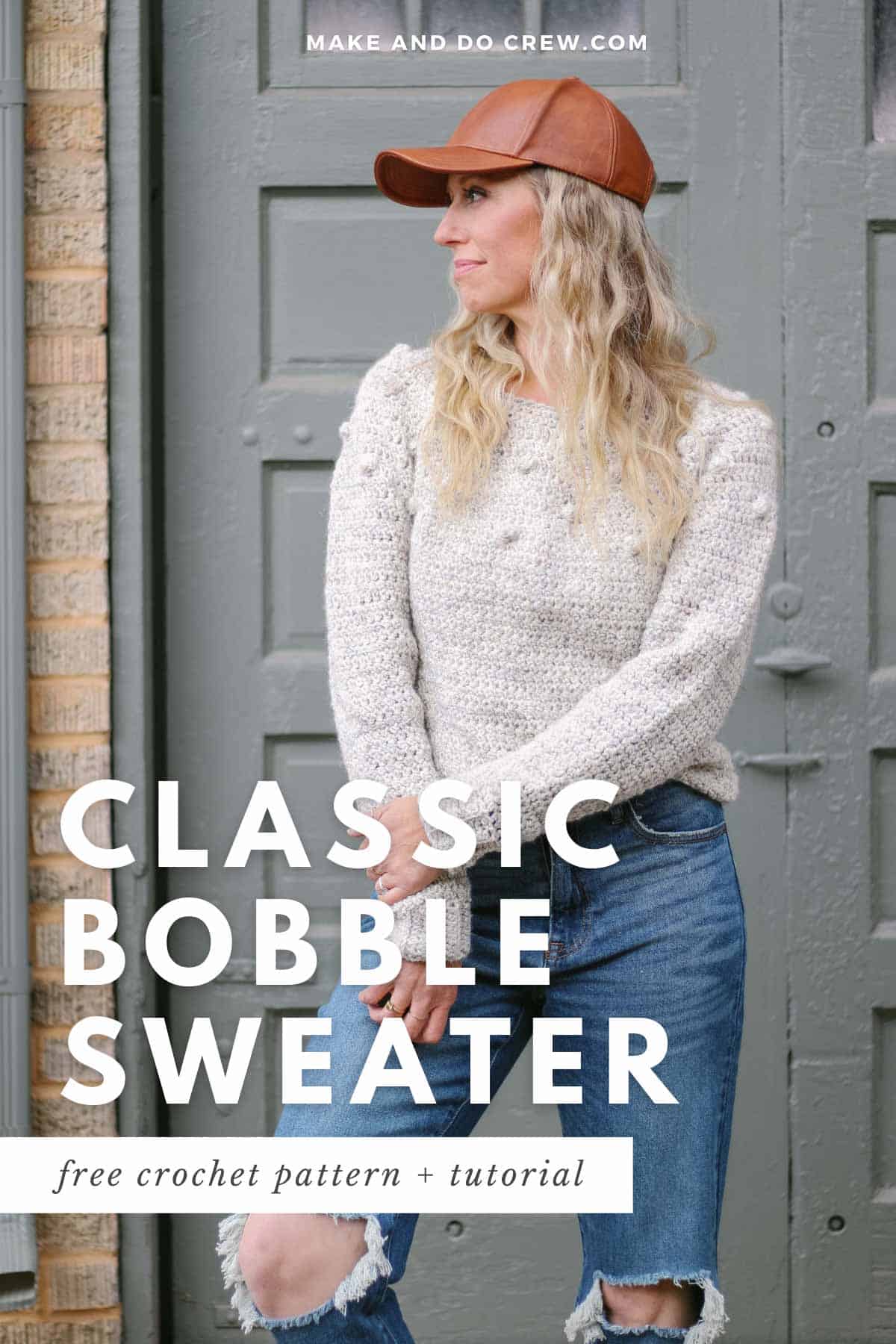 Bobble Crew Neck Sweater crochet garment shown in the original pattern photograph