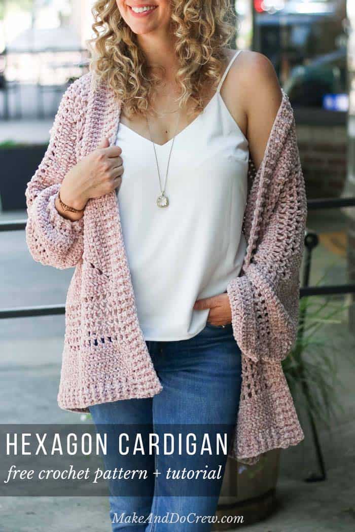 Brunch Hexagon Cardigan — crochet cardigan pattern photo from Make & Do Crew