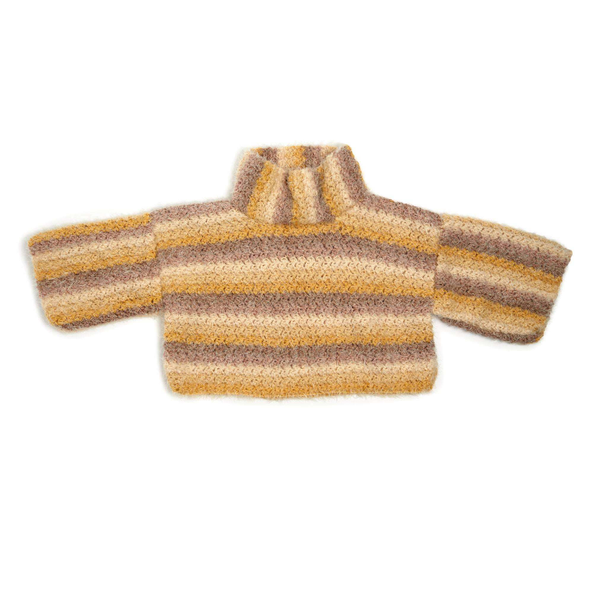 Caron Boxy Cowl Neck Crochet Pullover crochet sweater shown in the original Yarnspirations photograph