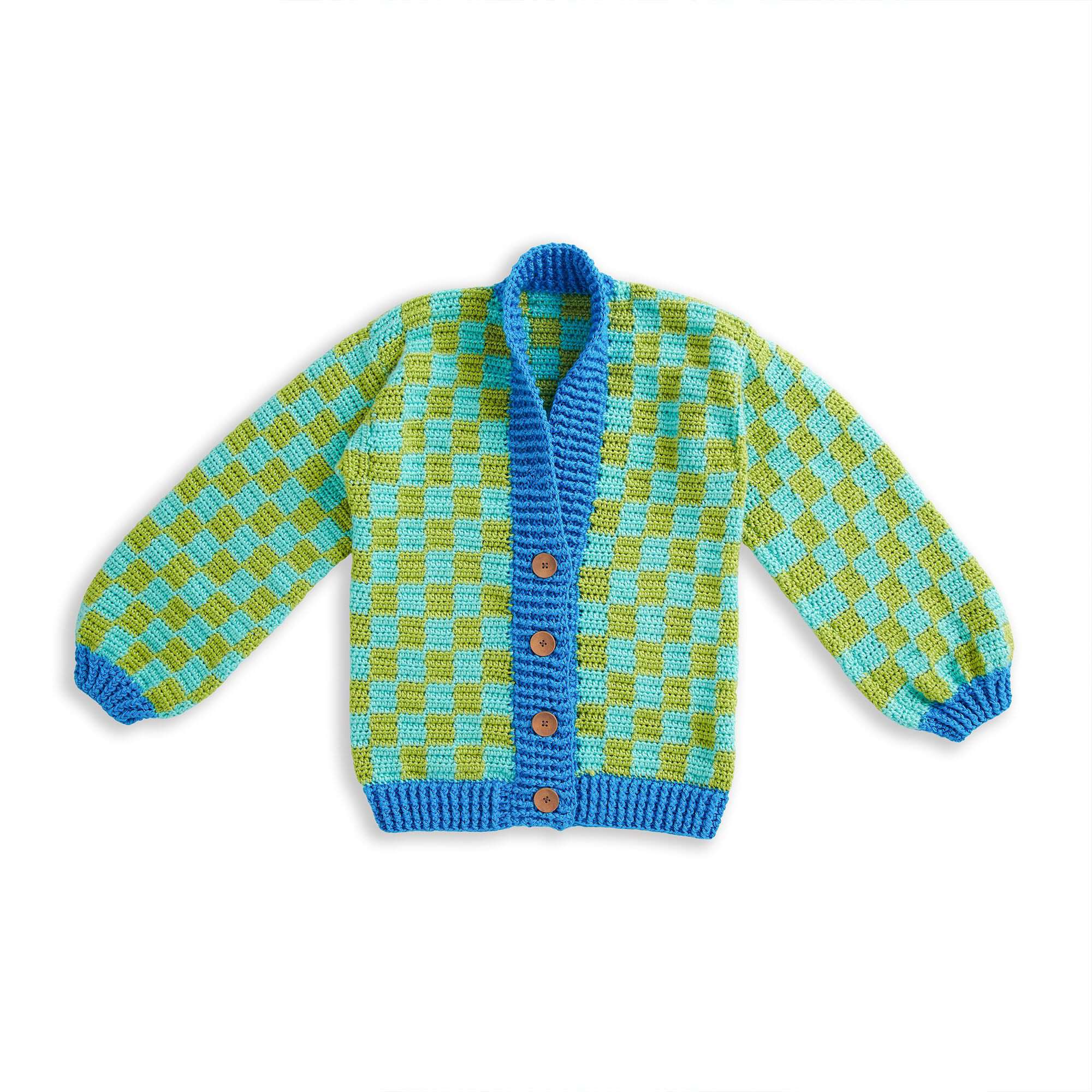 Caron Checkered Crochet Cardigan — crochet cardigan pattern photo from Yarnspirations