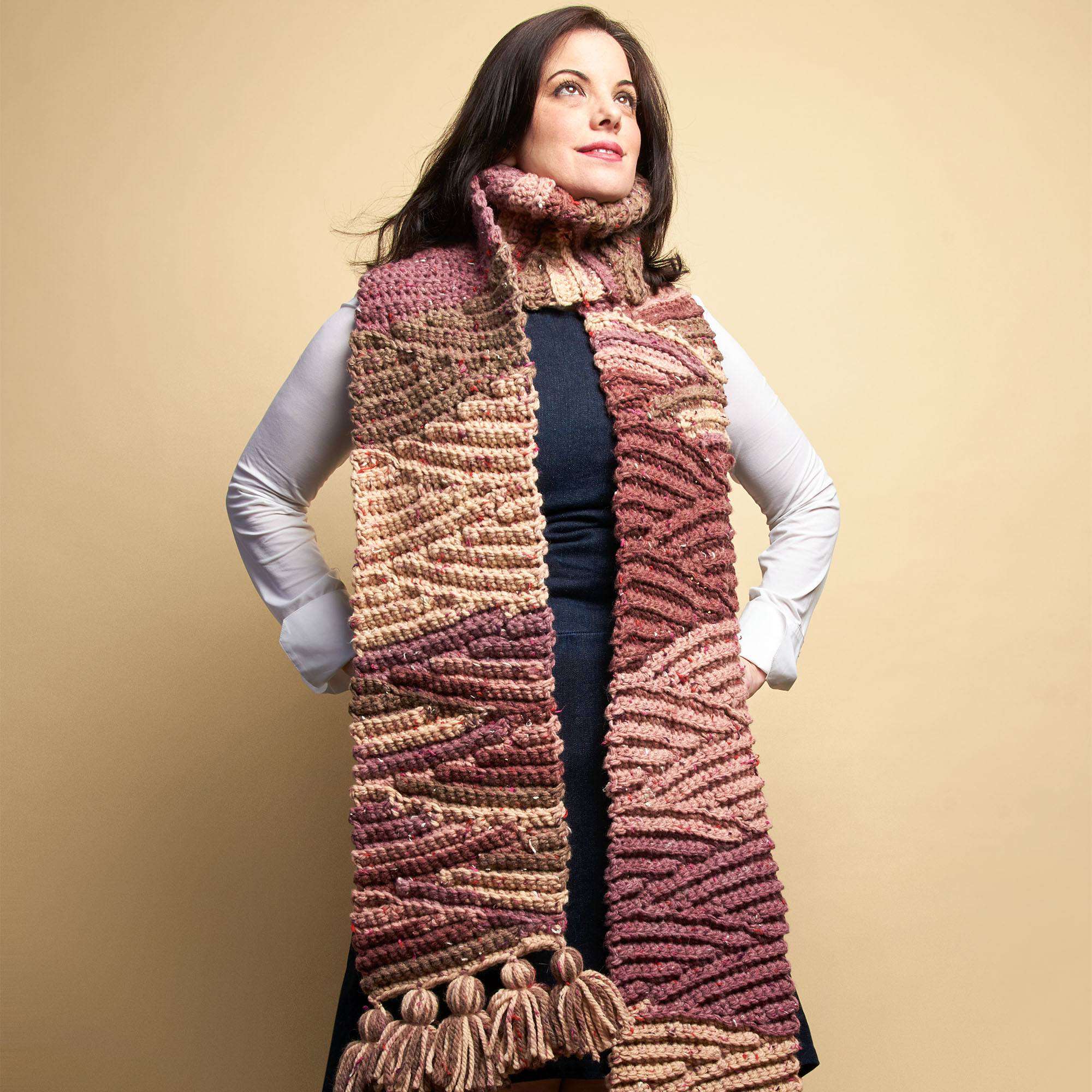 Caron Chunky Crochet Short-Row Scarf shown in the original Yarnspirations pattern photograph