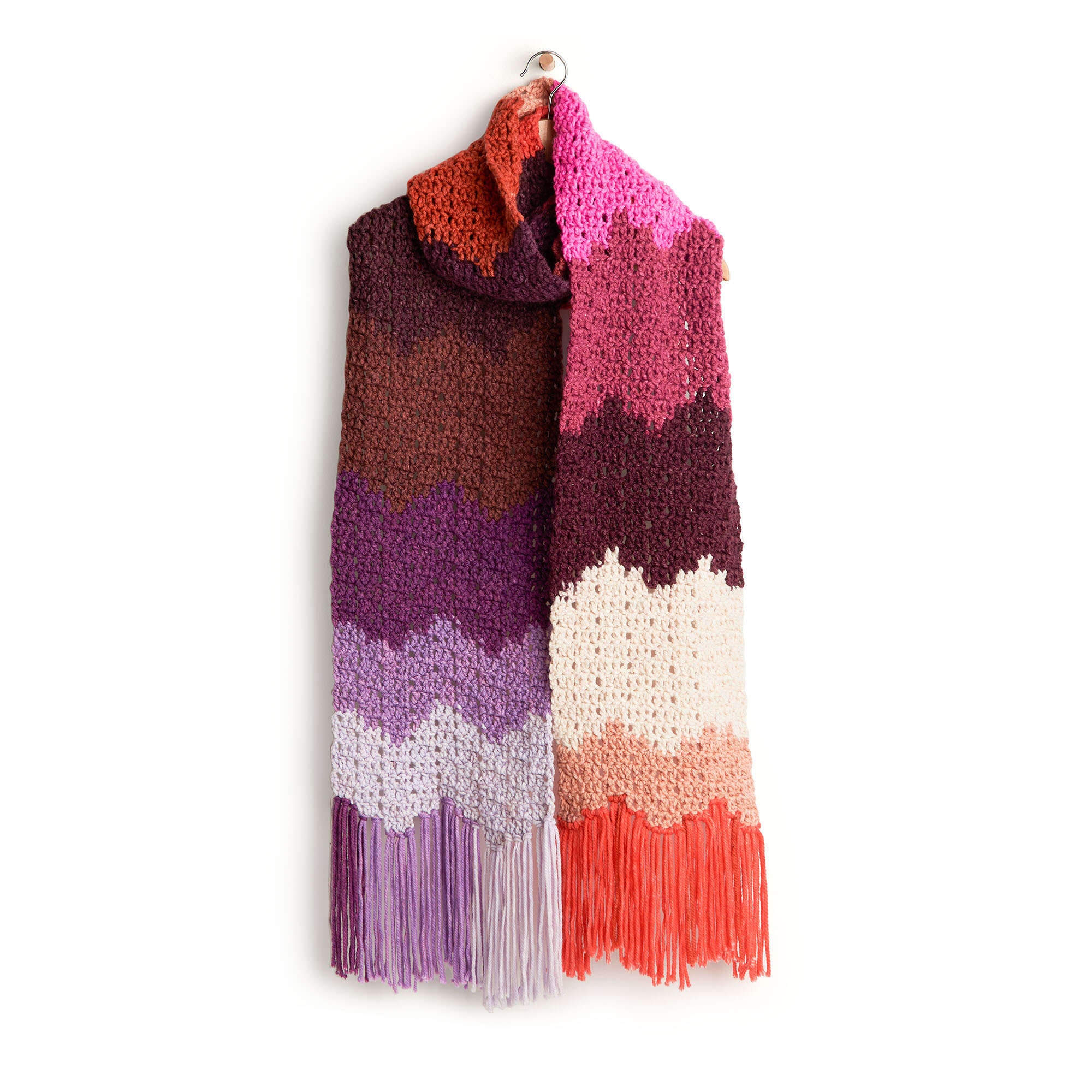 Caron Crochet Big Bargello Bands Scarf shown in the original Yarnspirations pattern photograph