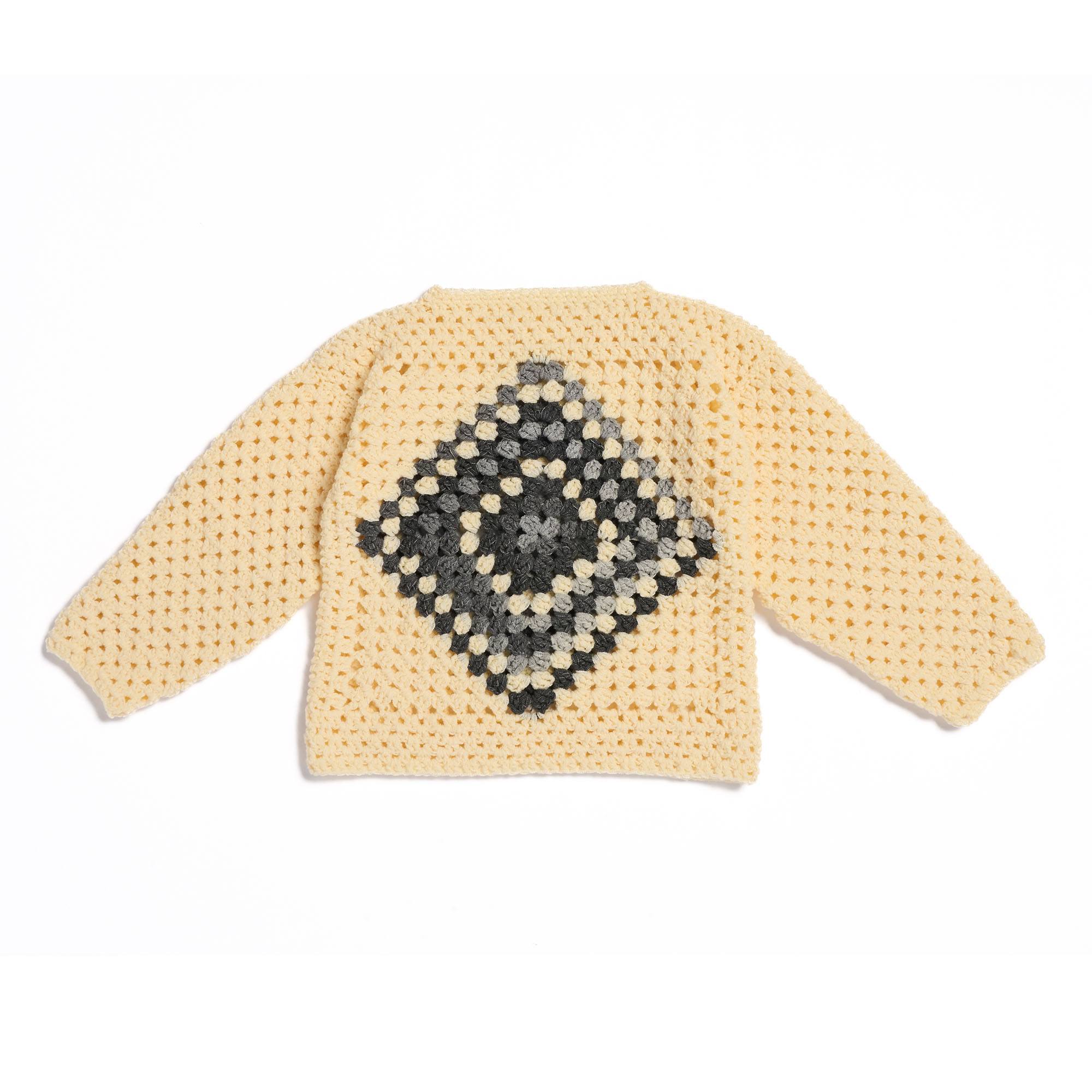 Caron Crochet Granny Square Sweater crochet garment shown in the original pattern photograph