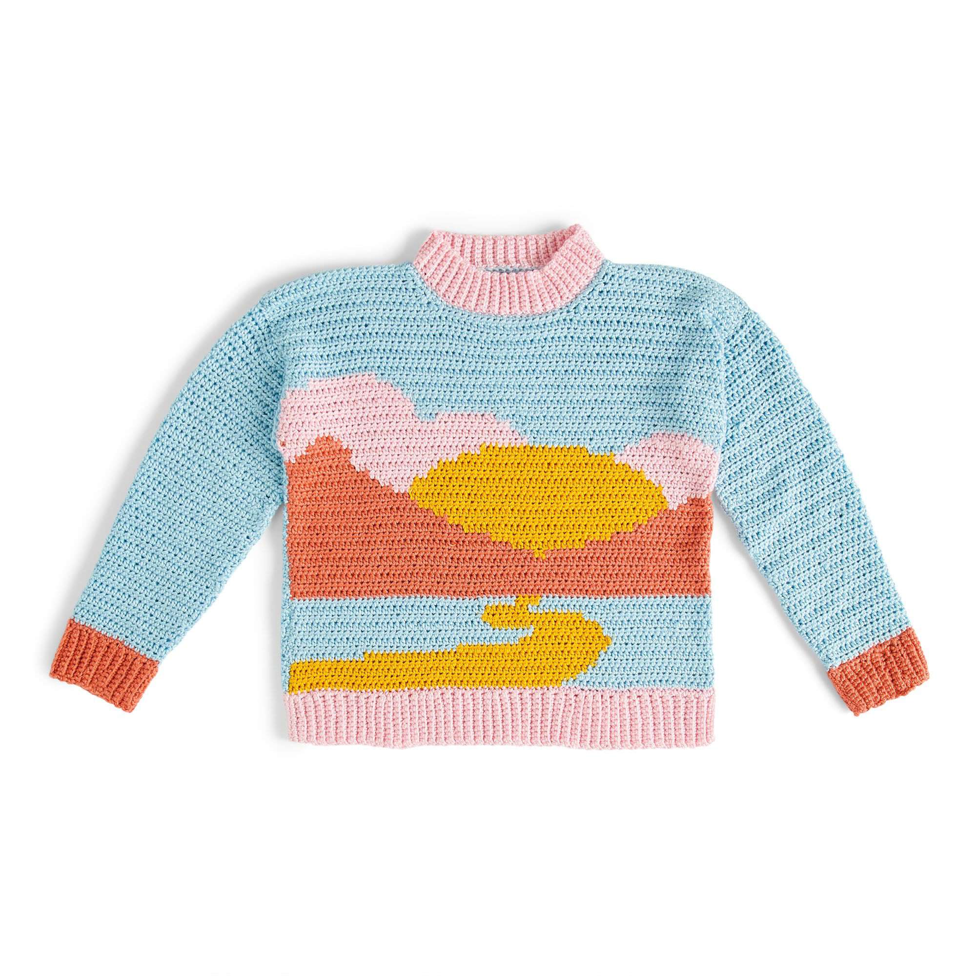 Caron Crochet Landscape Sweater crochet garment shown in the original pattern photograph