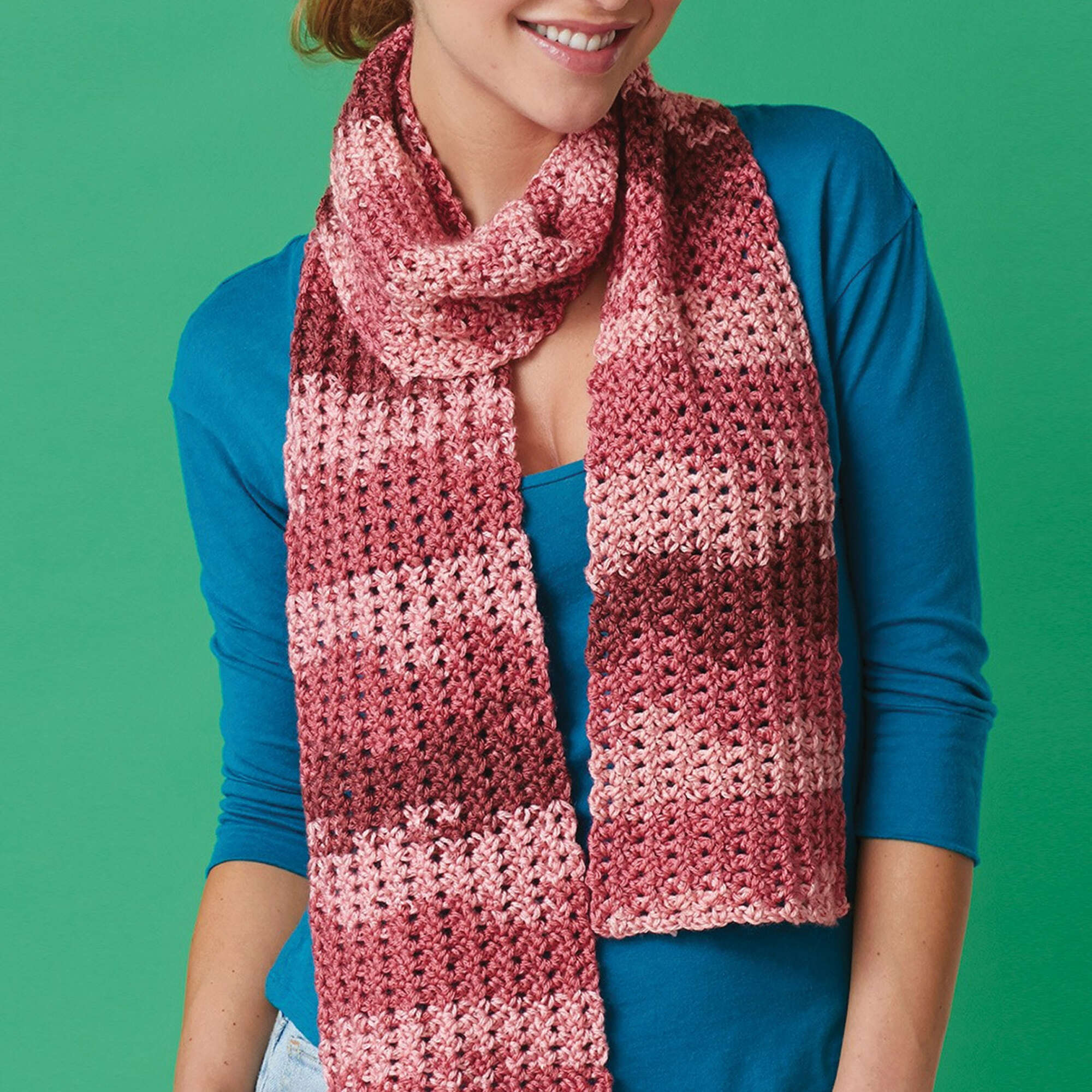 Caron Crochet Openwork Scarf shown in the original Yarnspirations pattern photograph