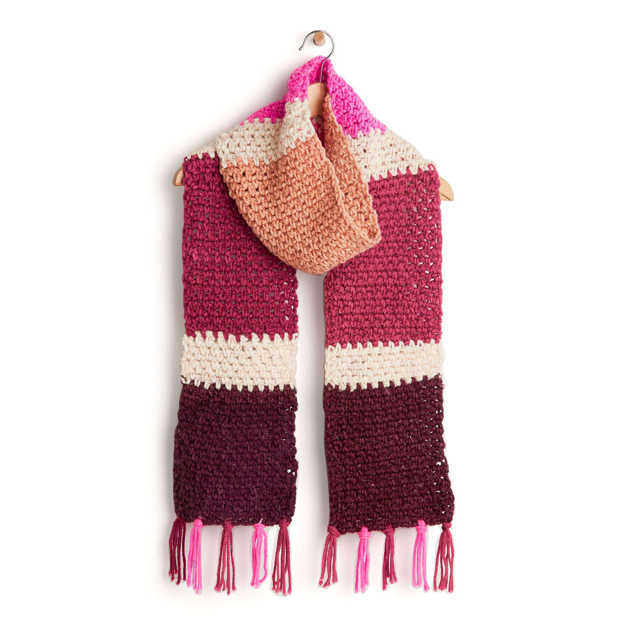 Caron Dippty Doo Crochet Scarf shown in the original Yarnspirations pattern photograph
