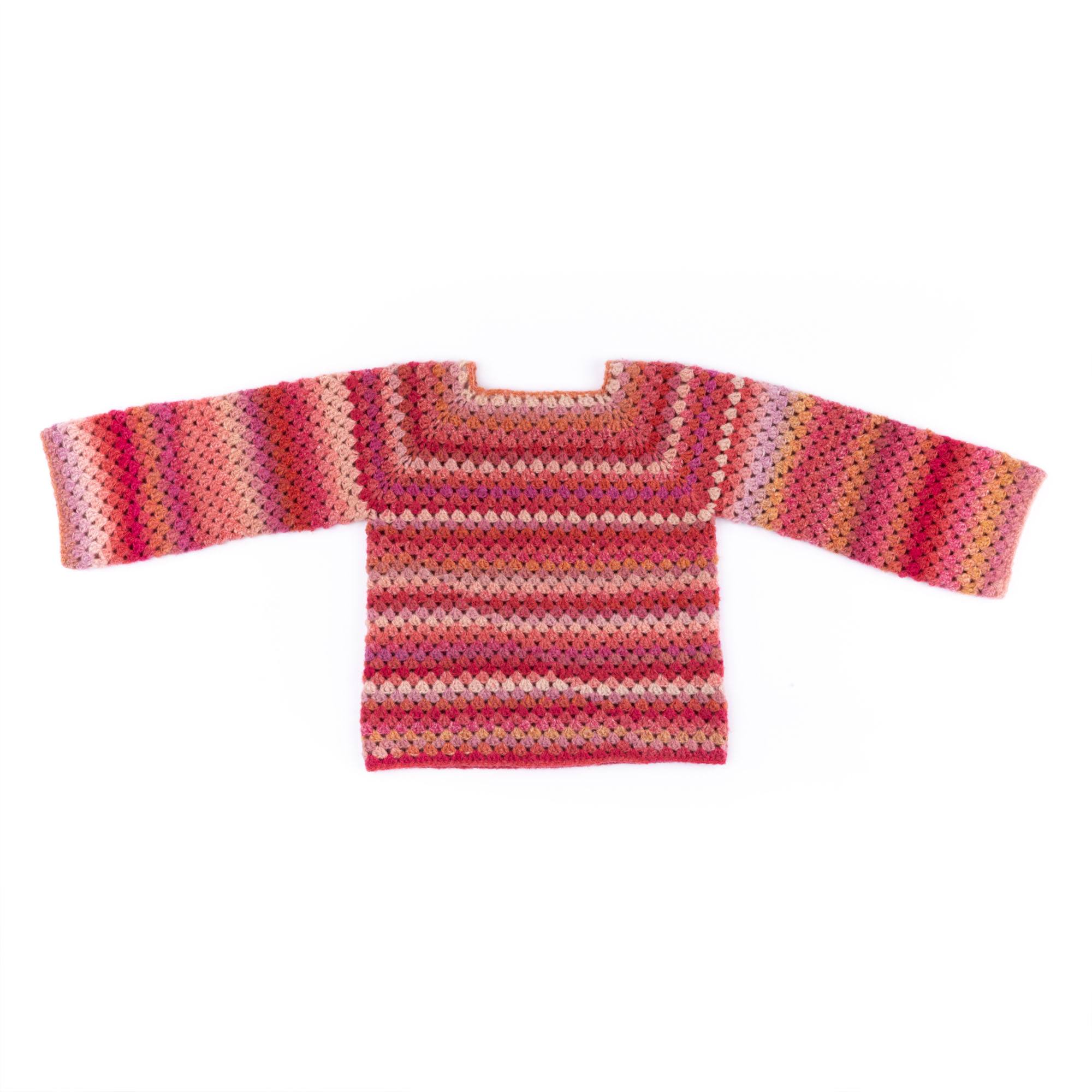 Caron Granny Stripes Top-Down Crochet Pullover crochet sweater shown in the original Yarnspirations photograph