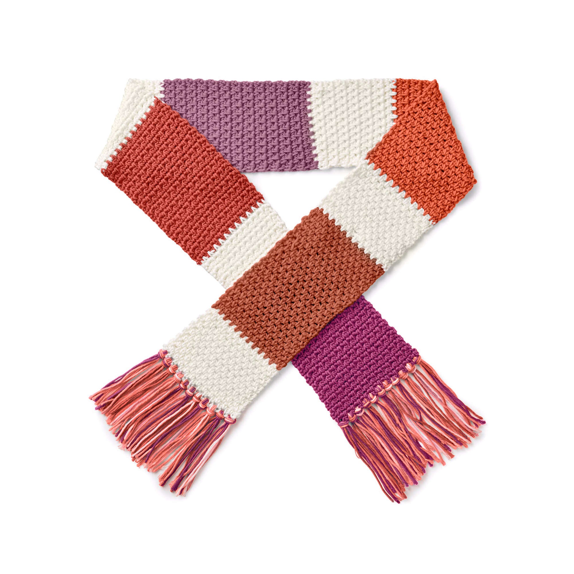 Caron x Pantone Crochet Color Swatch Scarf shown in the original Yarnspirations pattern photograph