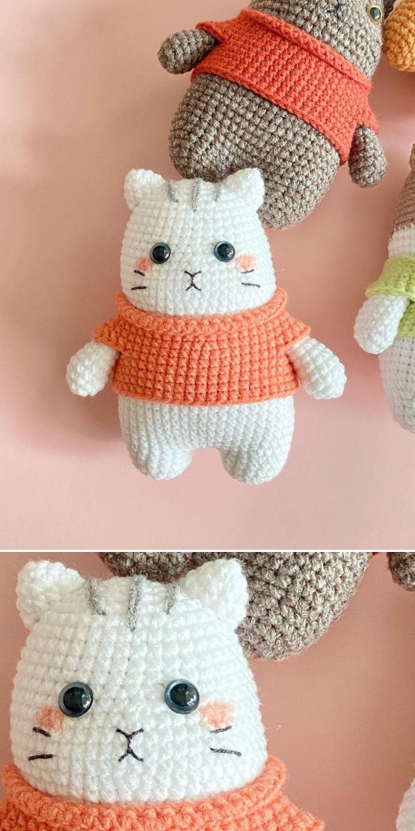 4 Crochet Cat Patterns with Dresses, Outfits and Cute Details 4 Two crocheted cats wearing contrasting shirts by beary_bearnita