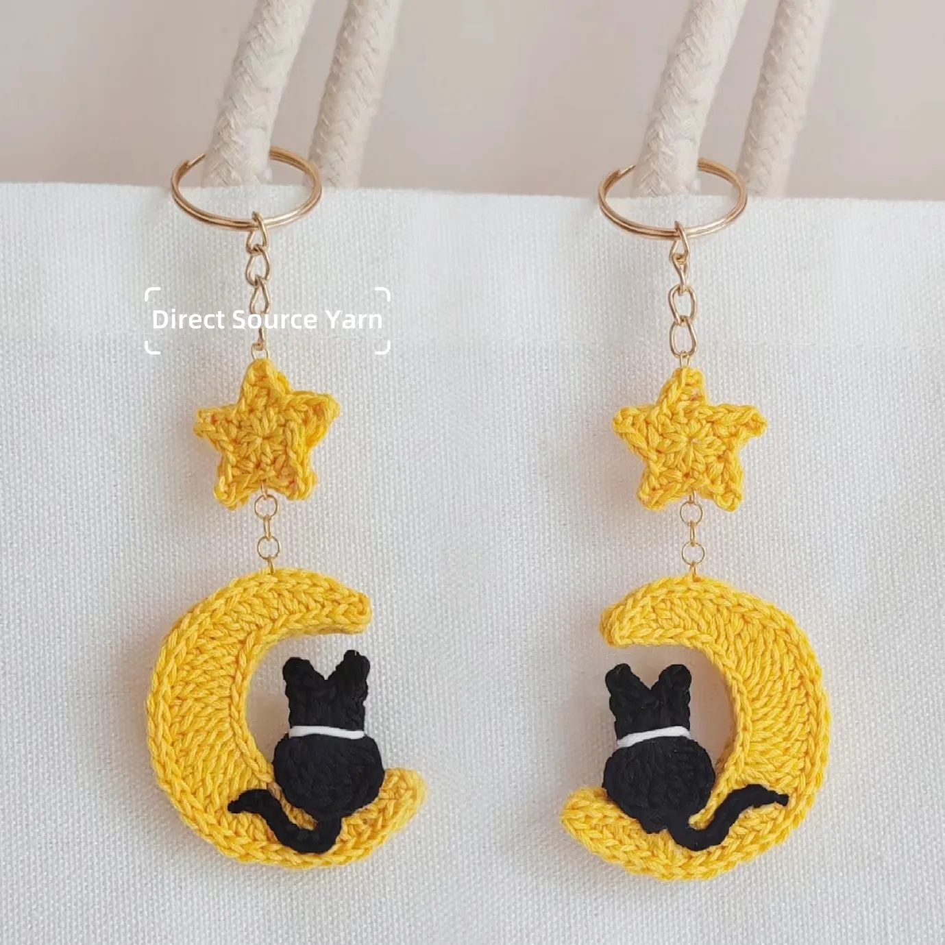 Cat and Crescent Moon Keychain crochet project by Direct Source Yarn