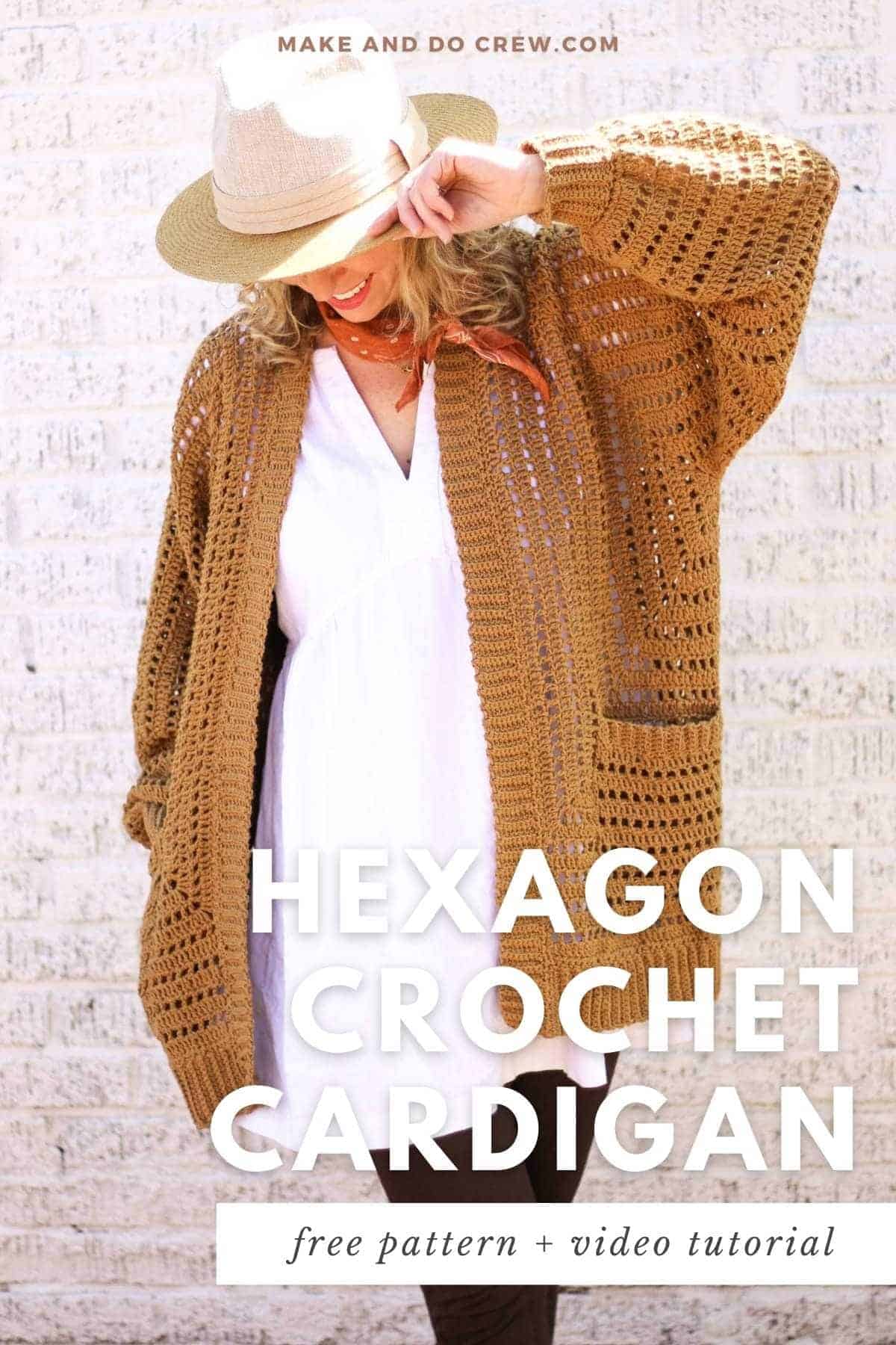 Day Date Hexagon Cardigan — crochet cardigan pattern photo from Make & Do Crew