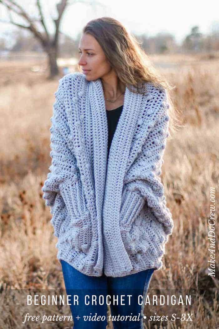 12 Easy Free Crochet Cardigan Patterns for Relaxed Everyday Layers 11 Haven Bobble Cardigan — crochet cardigan pattern photo from Make & Do Crew