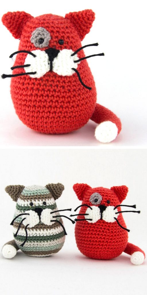 5 Free Mini Crochet Cat Patterns for Keychains and Tiny Gifts 6 Egg-shaped crochet kitten with a small moustache detail, pattern credited to Stip and Haak