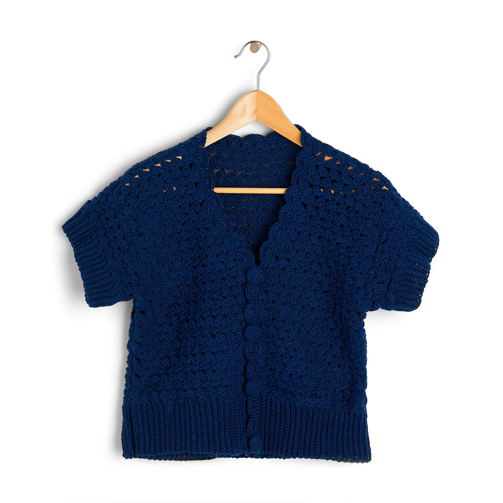 Patons Grace Scallop-Edged Crochet Cardigan — crochet cardigan pattern photo from Yarnspirations