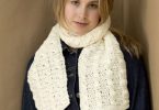 Red Heart Cable Crochet Scarf shown in the original Yarnspirations pattern photograph