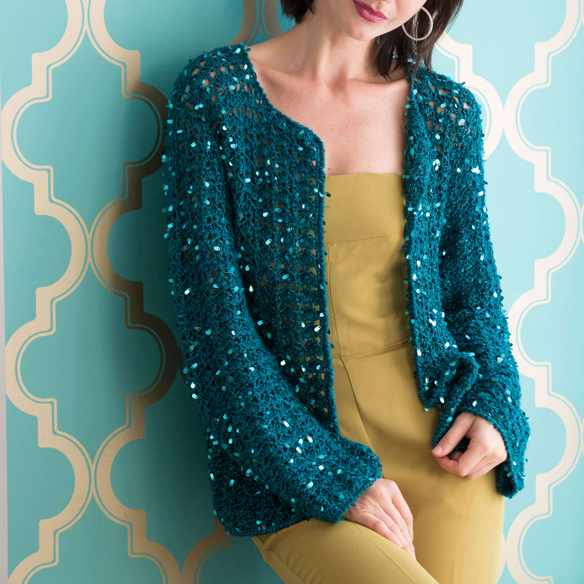 Red Heart Evening Crochet Cardigan — crochet cardigan pattern photo from Yarnspirations