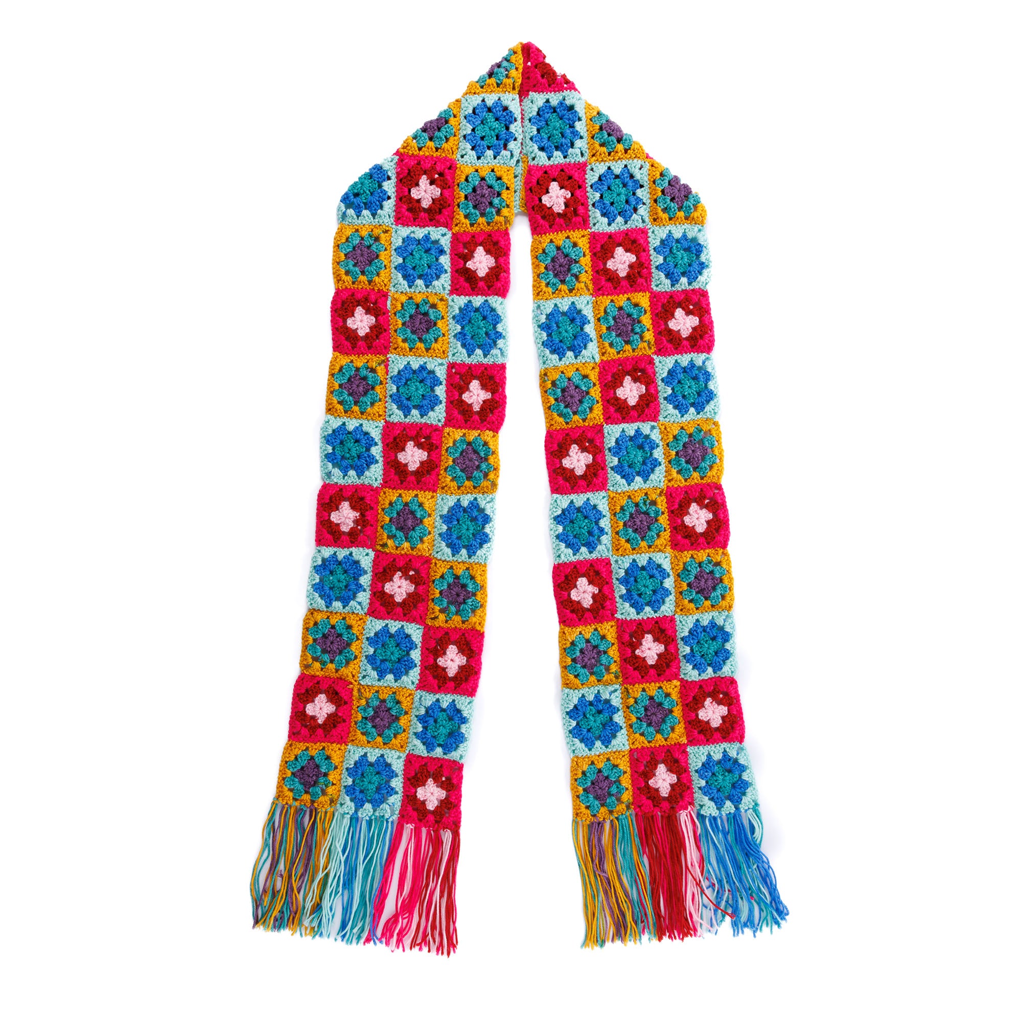 Red Heart Keep It Cozy Crochet Scarf shown in the original Yarnspirations pattern photograph