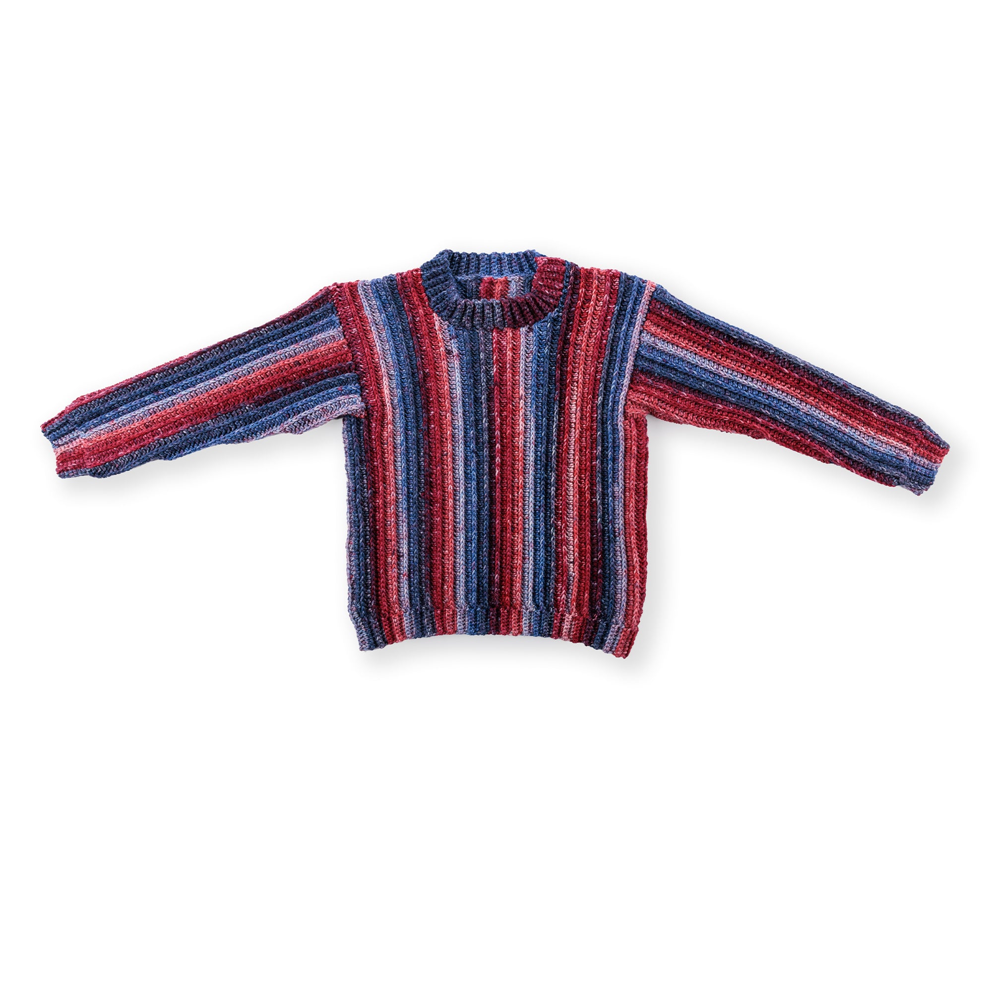 Red Heart Sizzling Stripes Crochet Pullover crochet sweater shown in the original Yarnspirations photograph