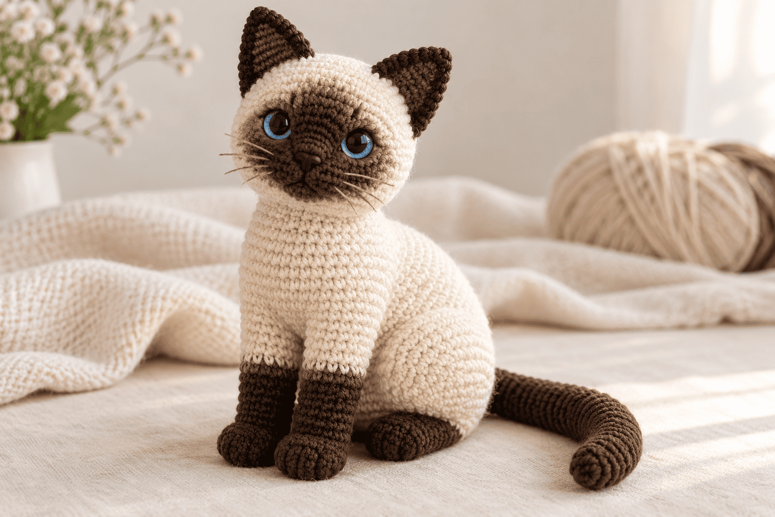 35+ Free Crochet Cat Patterns You’ll Love 12 Handmade crochet Siamese cat plush with color-point markings