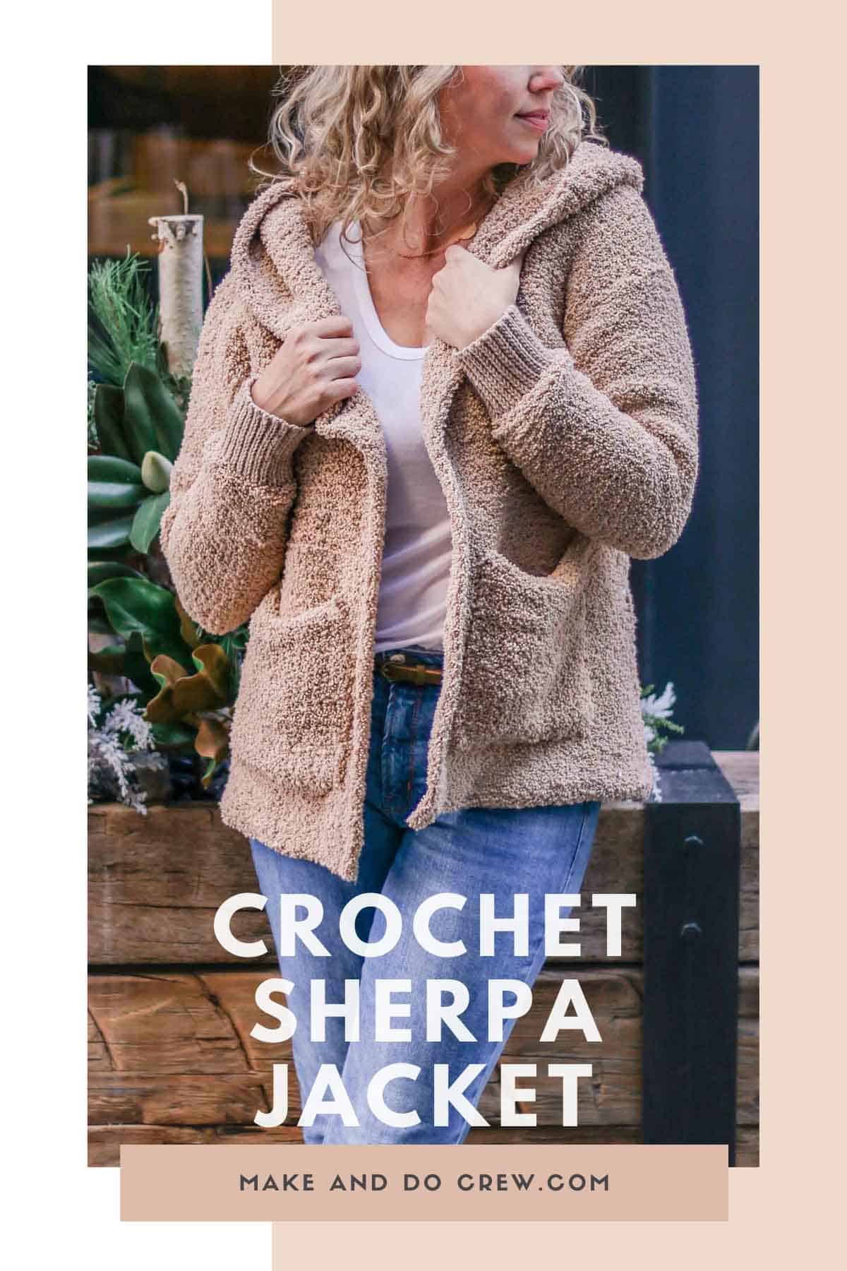Tunisian Sherpa Sweater Jacket — crochet cardigan pattern photo from Make & Do Crew