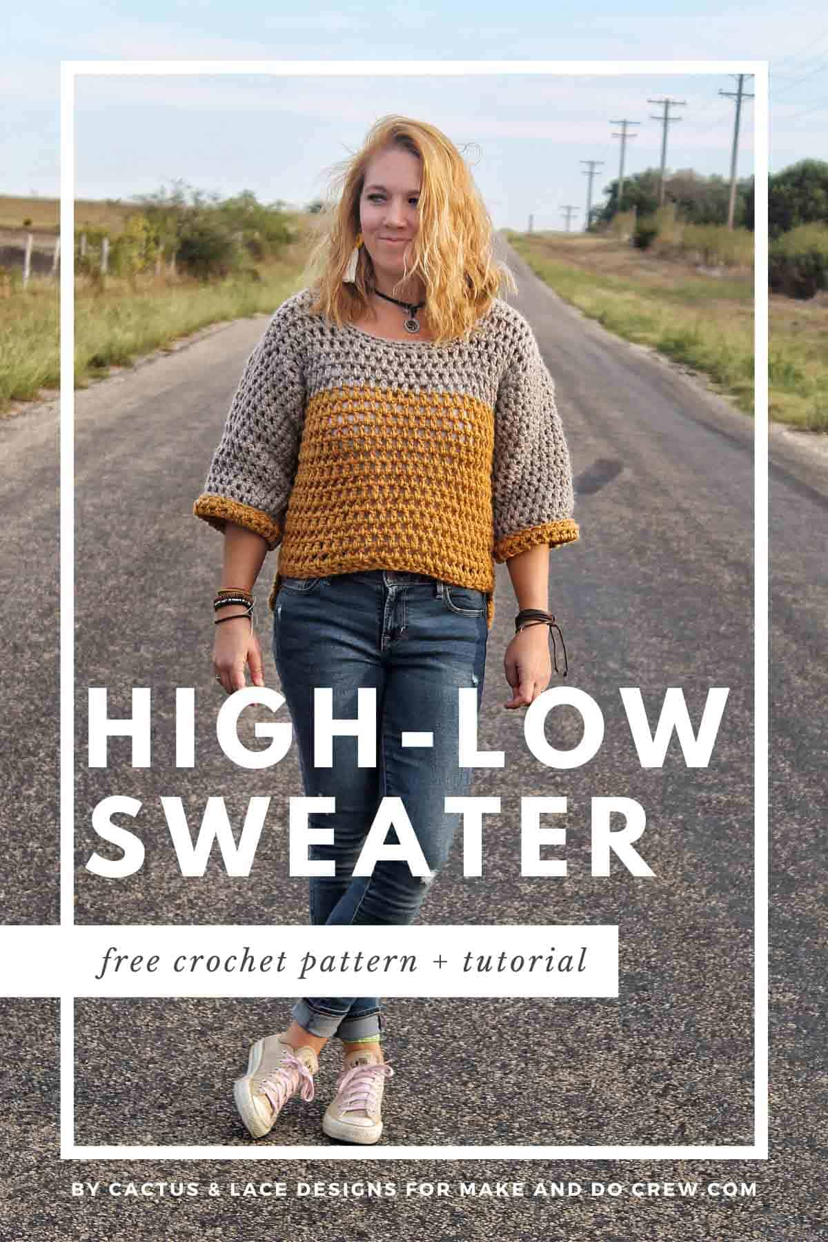 Weekender Color Block Sweater crochet garment shown in the original pattern photograph