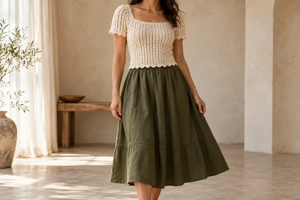 Fitted crochet top with an A-line skirt crochet outfit