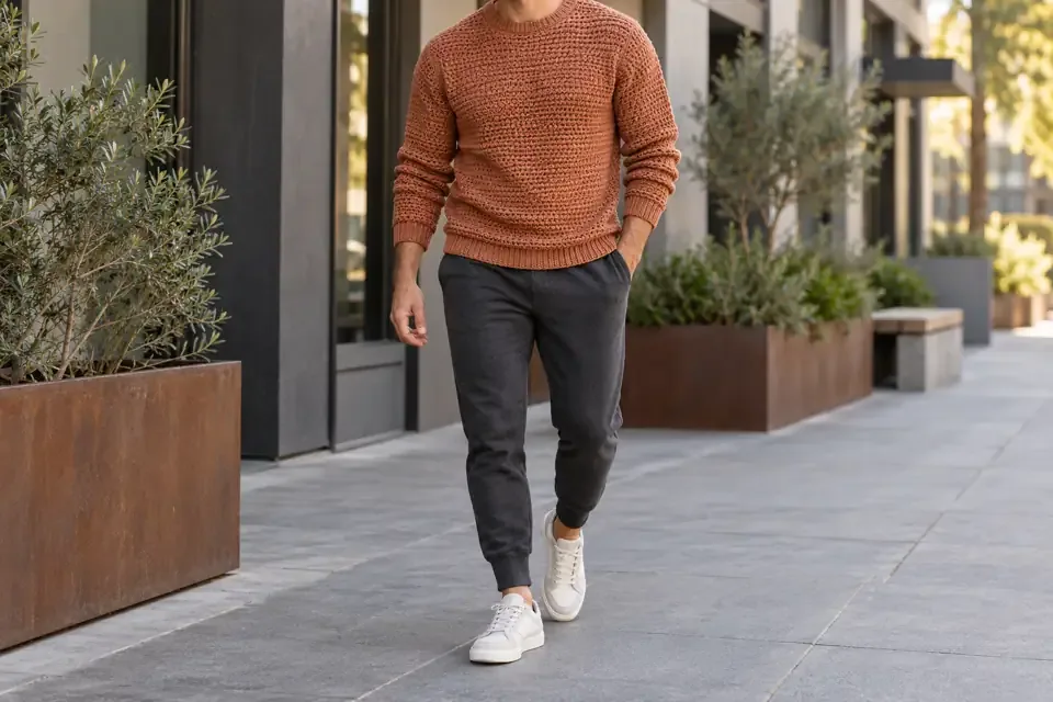 Textured sweater with joggers crochet outfit